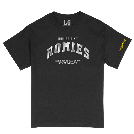 Homies Ain't Homies Text Logo Rhinestone (Black) Short Sleeve