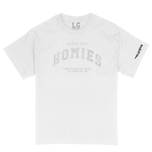 Homies Ain't Homies Text Logo Rhinestone (White) Short Sleeve