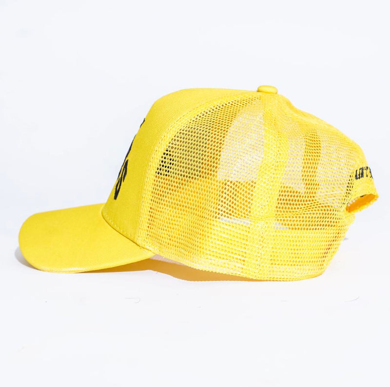 Load image into Gallery viewer, Flagship Homies Ain&#39;t Homies Logo Yellow Trucker Hat
