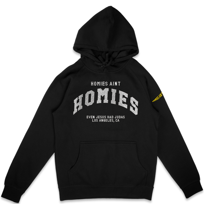 Homies Ain't Homies Text Logo Rhinestone (Black) Pullover Hoodie